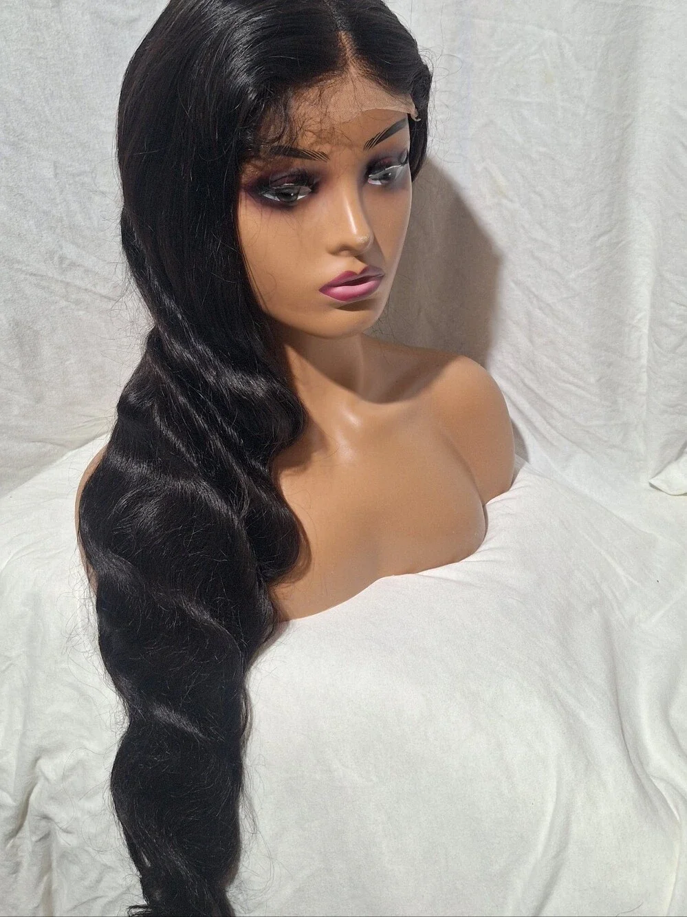 Long Wavy Lace Front Wig - Natural . 100 Percent Pure Human Hair Wig.30 Inches.
